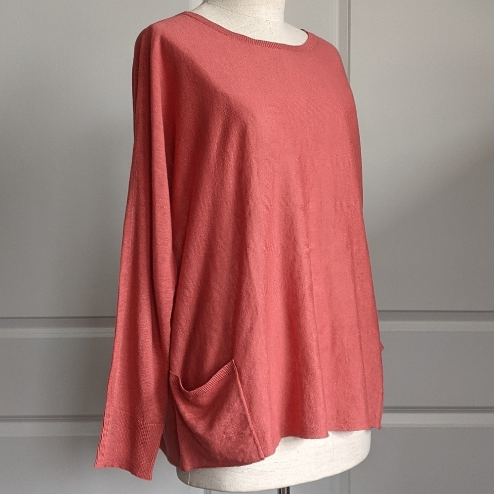 Eileen Fisher Top Pullover Lightweight Long Sleeve Cotton Linen Cedar M NWT